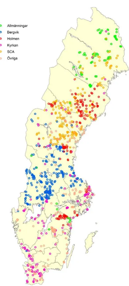 Figur 4. Områden som länsstyrelserna under 2010 föreslog till ESAB-projektet, se även tabell 2