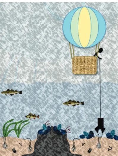 Figur 1. Förutsättningarna för  förvaltning av miljön till havs kan  jämföras med hur det skulle vara  att försöka få en överblick över  land från en luftballong i tjock  dimma