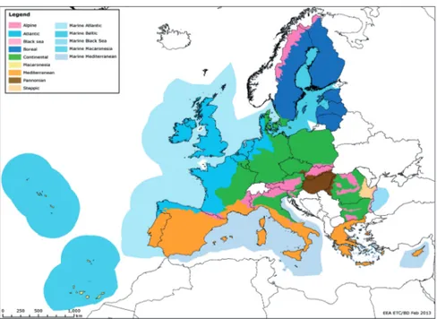 Figur 1: Biogeografiska regioner i EU.