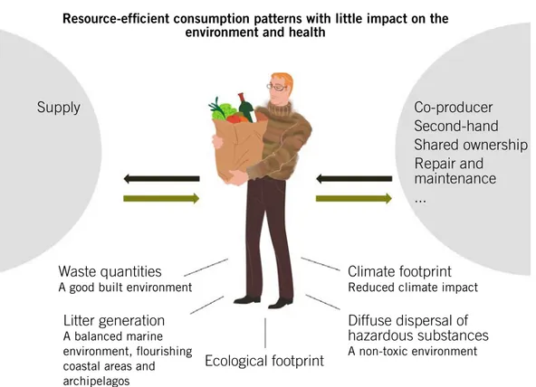 Figure 1. Schematic illustration of patterns of consumption by private individuals and some of the   environmental quality objectives