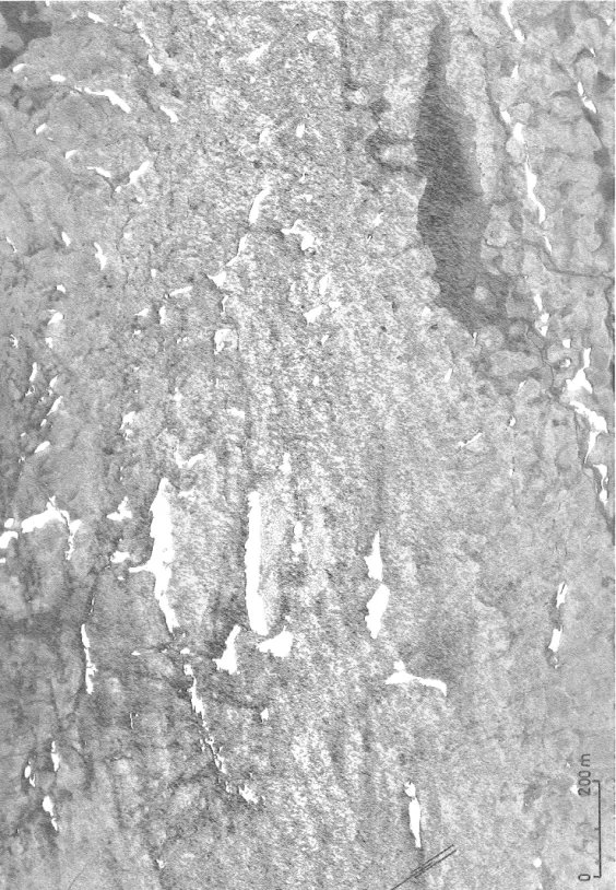 Fig  9:  Kuperad  moränterräng  och  drumlins  vid  Njerek.  Kullar  med  rogenmoränliknande  utseende  som  mer och  mer anordnas i rader och bildar drumlins