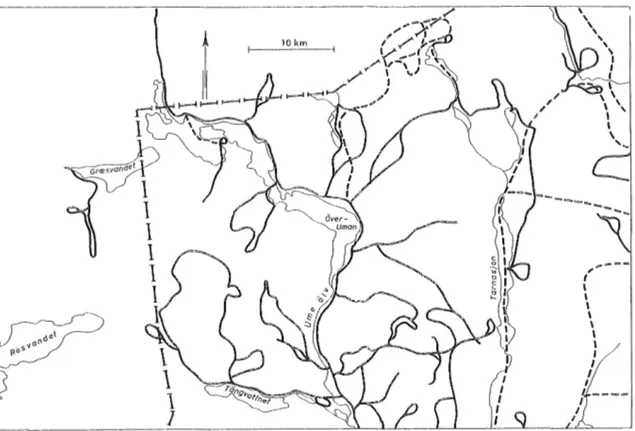 Fig  3  Routekarta;  längs  heldragna  linjer  har  markkontroller  utförts;  streckade  linjer  har  endast  kontrollerats  från  flygplan