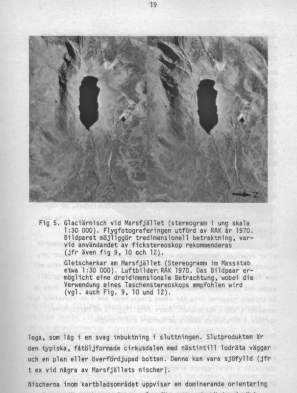 Fig  5.  Glaciärnisch  vid  Marsfjället  (stereogram  i  ung  skala  1:30  000).  Flygfotograferingen  utförd  av  RAK  år  1970
