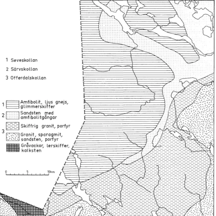 Fig 6:  Geologisk översikt (SGU,  Lars Andersson)  - Geological map of the area 