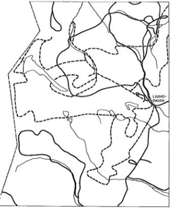 Fig  2  Routekarta. Markkontroller har utförts längs  de heldragna linjerna, helikopter kontroller längs de  streckade