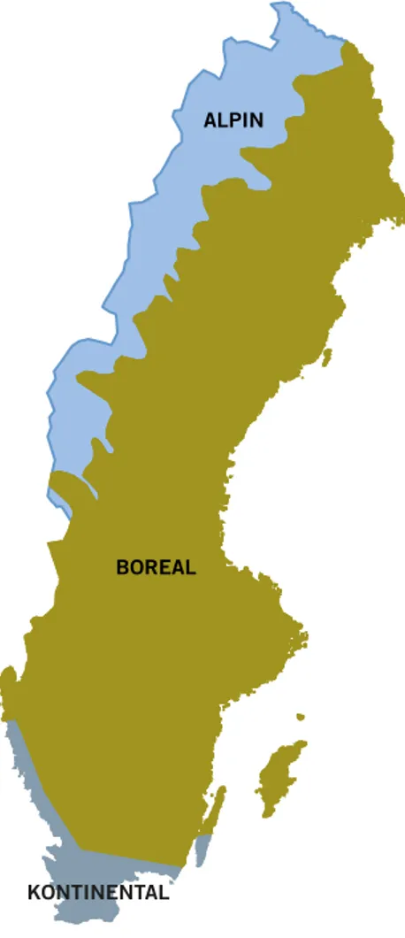 FIGUR 1. Sveriges biogeografiska regioner  