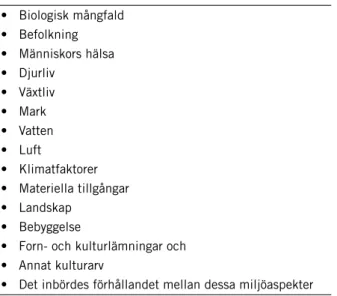 Tabell 2. Aspekter i 6 kap. 12§ 6p miljöbalken.