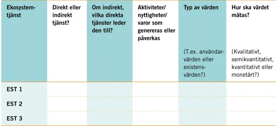 Tabell 3. Sammanfatta gärna utgångspunkterna för värdering enligt denna typ av tabell