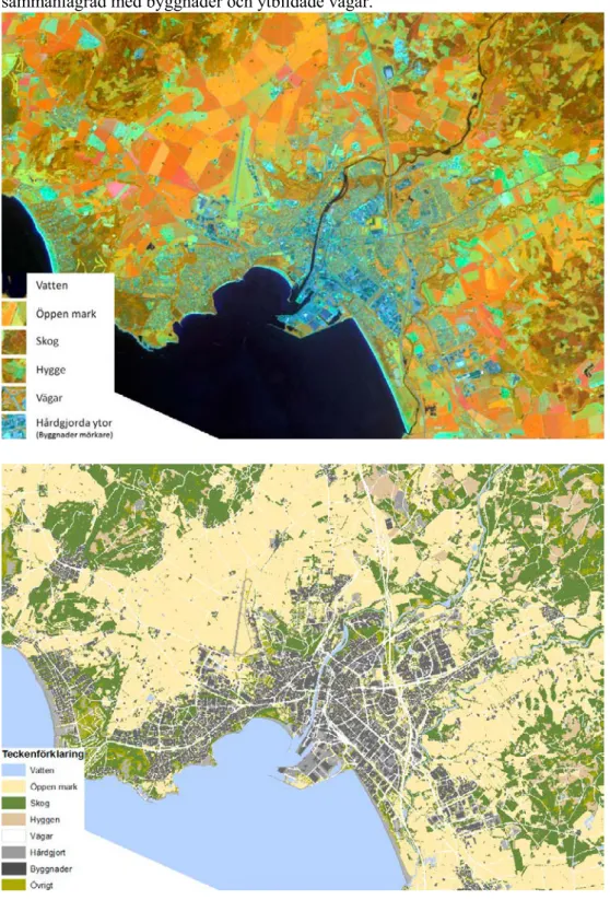 Figur 7. Satellitdata samt klassning över Halmstad 