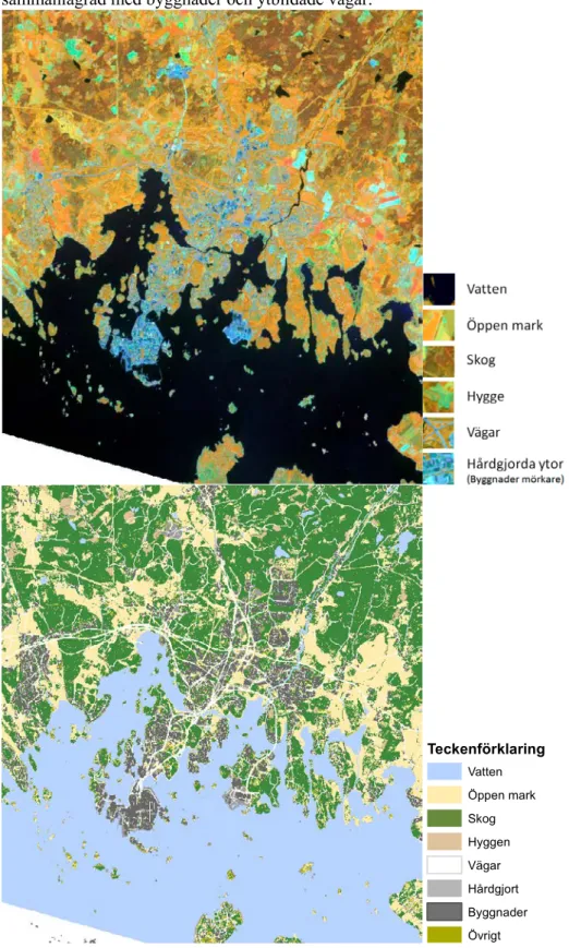 Figur 7. Satellitdata samt klassning över Halmstad 