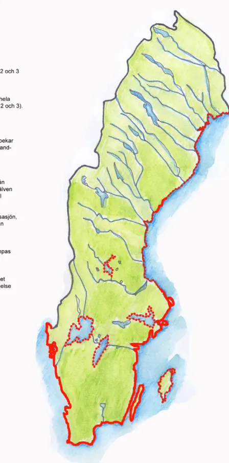 Figur 2. Karta över var det är möjligt att peka ut områden för landsbygdsutveckling i strandnära  lägen