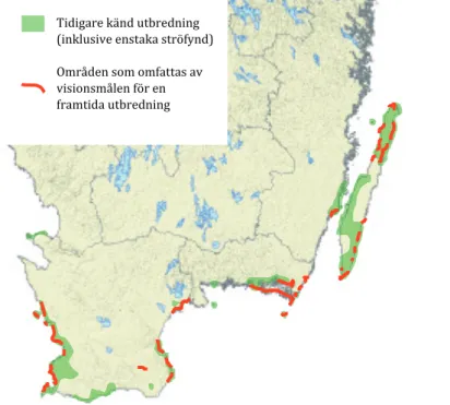 Figur 3. vision om framtida utbredning av grönfl äckig padda i sverige.  kartunderlag, sGu och Lantmäteriverket