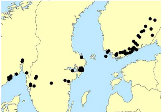 Figur 8. den totala utbredningen i norden (ändrat efter nordström 1955).