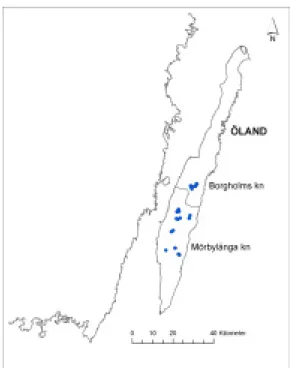 Figur 1. aktuella lokaler för storviol på Öland 