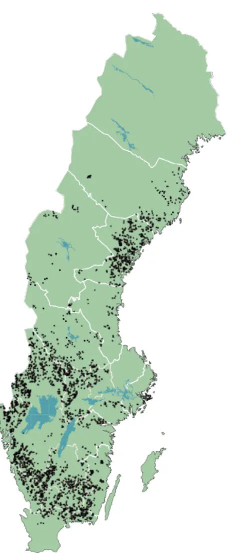 Figur 3. Samtliga målsjöar som ingick i målsjöundersökningen 2007 – 2008.