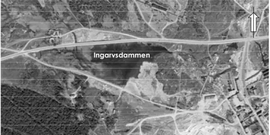 Figur 7. Flygbild från 1955 över området där Ingarvsmagasinet senare anlades 