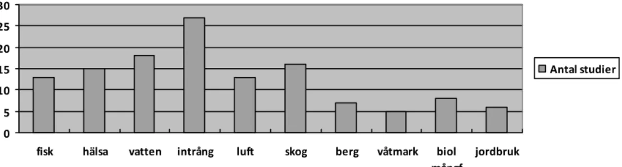 Figur 2. Fördelning av studierna utifrån vad som har varit föremål för värdering