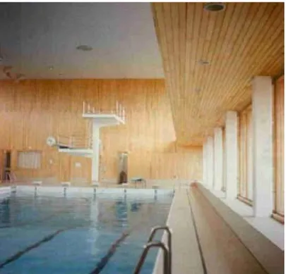 Figure 4. Interior of the swimming pool in Finspång (built 1967) of which the interior panels were  made from wood impregnated with BP Hylosan