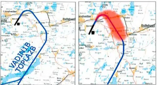 Figur 2:  Första kartan visar en befintlig flygväg (nominell färdlinje) för Landvetter flygplats