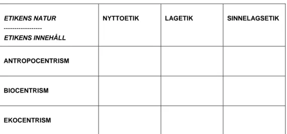 Figur 3: Ett enkelt etiskt koordinatnät för miljöarbetet 