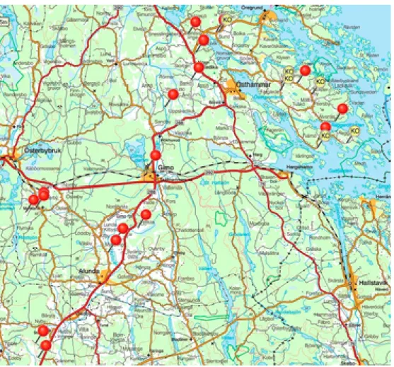 Tabell 6: De häst- och kogår- kogår-dar som användes i  jämförel-sen. Från gårdar märkta med 1  eller 3 användes endast data  från motsvarande period