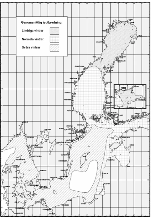 Figur 3. Isutbredning i Svenska vatten (från SMHI,  www.smhi.se )