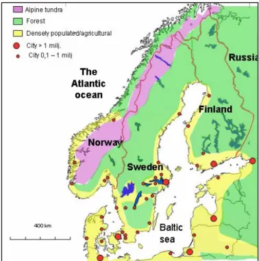 Figure 1. The Scandinavian peninsula and adjoining parts of north-western Europe. 