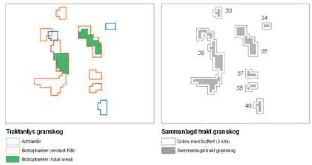 Figur 3.4  Den sammanlagda trakten byggs upp av resultatet från tre traktanalyser; antalet 