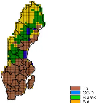 Figur 2. Utbredningen av de olika kartdatafall som används för karteringen. 