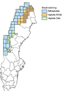 Figur 3. De tre ingående vegetationsdatabasernas utbredning 