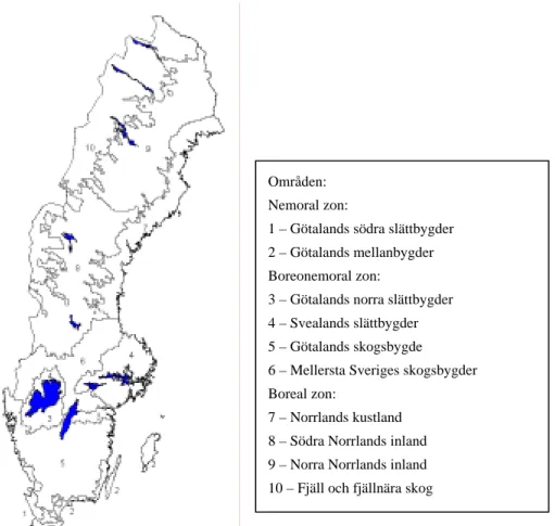 Figur 7. NILS indelning Sverige i naturgeografiska zoner (strata).  