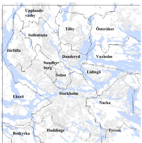 Figur 4. Beräkningsorådet Storstockholm (500 meters upplösning i beräkningarna).