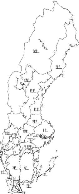 Figur 5. Utlakningsregioner. Regionerna baseras på SCBs produktionsområden, varav några har delats