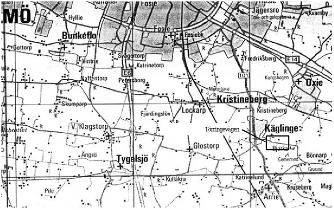 Figur 5.1 Karta över SÖ Malmö-Käglinge. Provsträckan i Törringevägen är ut-