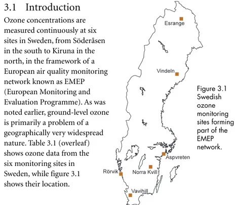 Figure 3.1 Swedish ozone monitoring sites forming part of the EMEP network.