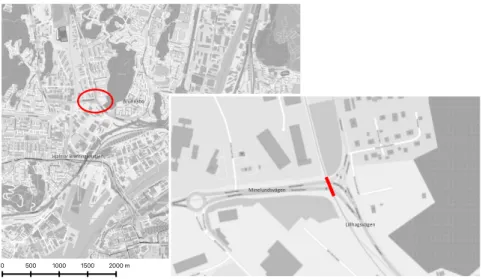 Figur 1: Karta över området och aktuell korsning, ©OpenStreetMaps bidragsgivare
