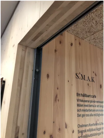 Figur 4: KL-träelement i café SMAK på Chalmers tekniska högskola. Författarnas egen bild.