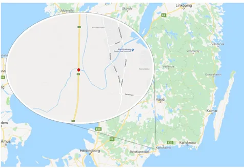 Figur 1. Geografisk position av bro. Hämtad från google maps. Återgiven med tillstånd