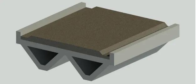 Figur 3.1.  Tvärsnitt för lådbalkbro i förspänd betong. 