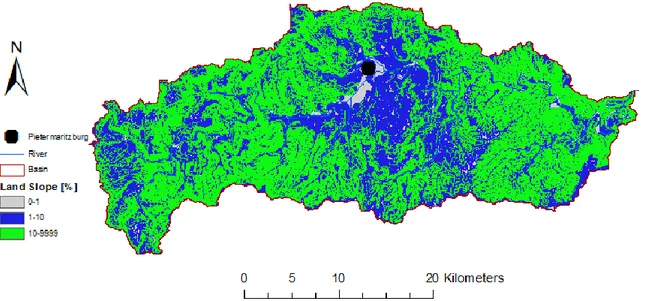 Figure 4. Slope classification map for the watershed of Msunduzi river. 