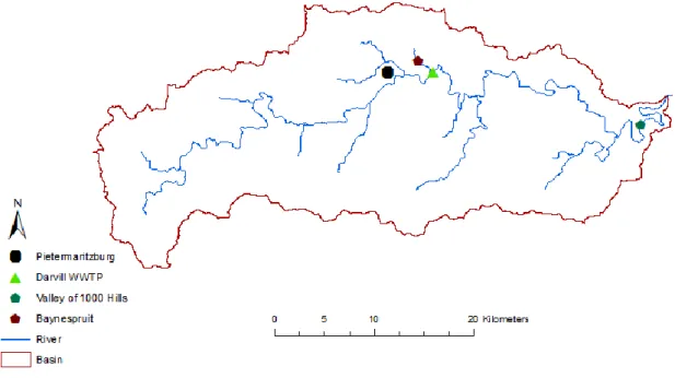 Figure 7. Location of the sampling points for E. coli concentrations.  