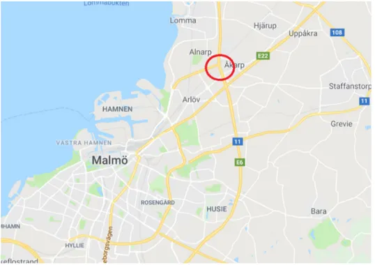 Figur 2.1: Google Maps. (2018). Trafikplats Alnarp lokalisering.