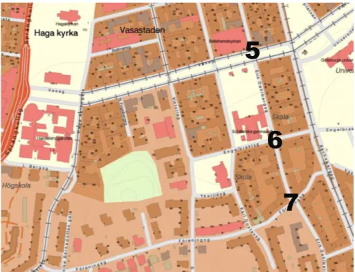 Figur 5.3: Karta över Vasagatan och Engelbrektsgatan ( CC BY Lantmäteriet). 
