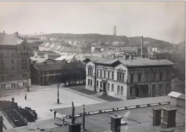 Figur  3-2  Lyckholms  bryggeri:  fabriksgården  med  J.W.  Lyckholms  villa.  År  1900
