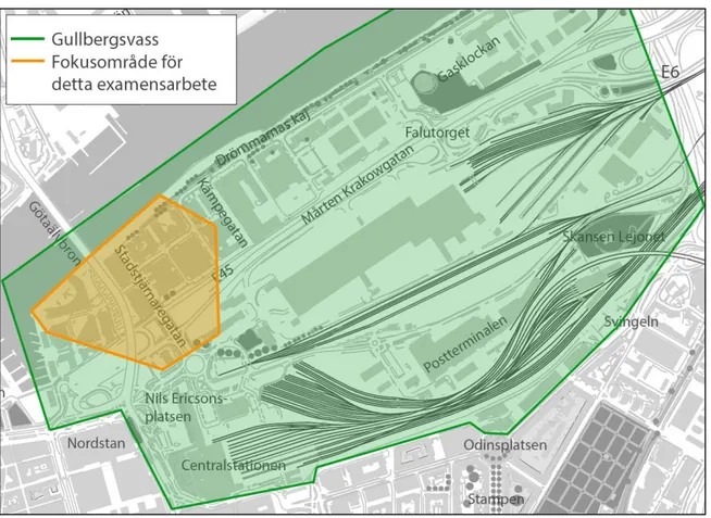 Figur 3 Karta över området (egen modifikation utifrån Göteborgs Stad 2015a). 