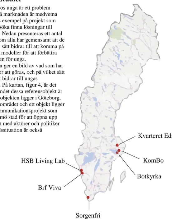 Figur 4: Karta med referensobjekten markerade. 