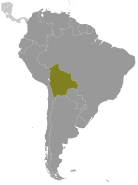 Figure 1: Map of South America,   Bolivia marked in green (CIA  World Factbook, 2015) Public  Domain 