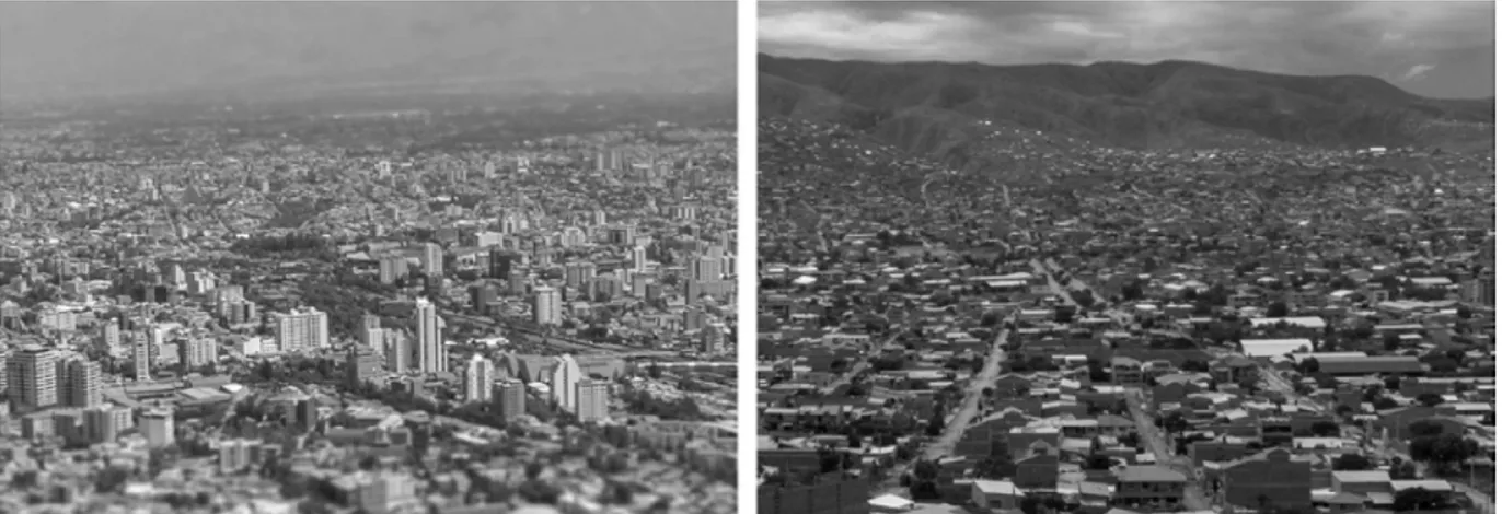 Figure 5: Pictures of the northern and central part of Cochabamba on the left and southern peri-urban  parts of Cochabamba to the right (Nilsson &amp; Olsson, 2014) Published with permission 