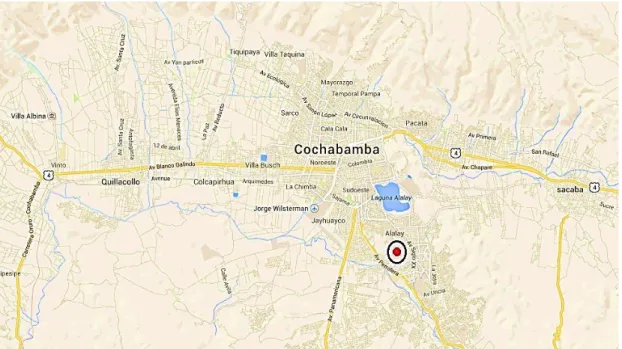 Figure  3:  Map  over  the  city  Cochabamba  where  Plan  700  is  marked  with  a  red  point