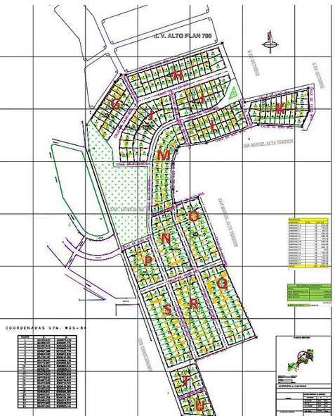 Figure  4:  A  map  over  Plan  700, were  each  letter  represent  a  neighborhood.  The  neighborhood  Q  does not exist in Plan 700 anymore